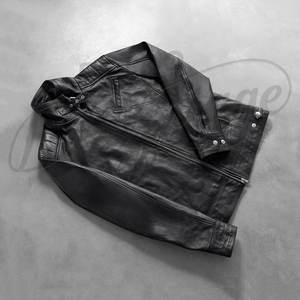 Blouson de motard en cuir noir pour homme, coupe ajustée, en véritable peau de mouton, automne-hiver, décontracté, col réglable, vêtement d'extérieur - Product Image 1