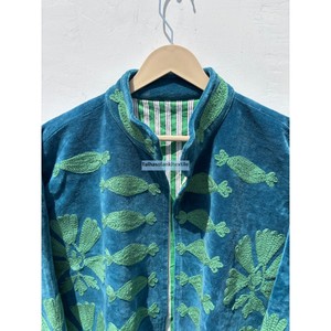 Veste en velours bleu sarcelle brodée Suzani, faite à la main, unisexe, style bohème chic, avec deux poches latérales, veste pour femme - Product Image 2