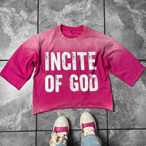 เสื้อยืดครอปทรงปกติผ้าคอตตอนถัก 100% สไตล์วินเทจฟอกสีซีดแบบซันเฟด พิมพ์ลายโลโก้ดิจิทัลตามสั่ง สำหรับผู้ชาย - Product Image 1