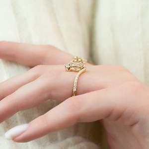 14K Pure Gold Micro Pave Accent Diamond Bypass Band Ring Custom IGI Oval Cut Prong Setting CVD Solitaire Diamond Engagement Ring - Product Image 2