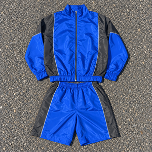 Ensemble court en nylon personnalisé, veste à fermeture éclair, short à taille élastique, détail personnalisé sur le côté, streetwear unisexe, ensemble deux pièces, vêtements personnalisés - Product Image 3