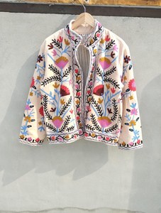 Chaqueta Floral Bordada Crema para Mujer, Estilo Prairie Chic, Cuello Alto, Abrigo de Primavera, Blusa Boho, Prenda Exterior, Chaqueta Casual Prairie para Mujer - Product Image 6