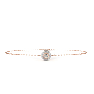 Pulsera de oro amarillo con doble cadena y halo central de diamantes cultivados en laboratorio, diseño pavé con halo y engaste central de diamantes cultivados en laboratorio. - Product Image 1