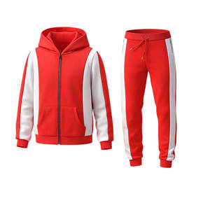 Conjunto Deportivo Rojo y Blanco para Hombre, Sudadera con Cierre y Pantalones Jogger Ajustados, Ropa Deportiva, Informal, para Gimnasio y Fitness - Product Image 2