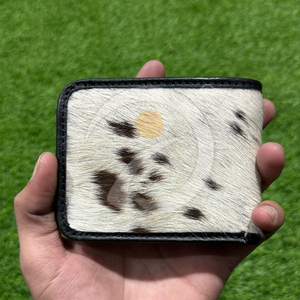 Cartera de cuero genuino de vaca hecha a mano con pelo, billetera delgada plegable, tarjetero de cuero para venta en línea - Product Image 1