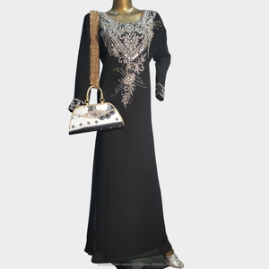 Black Luxury Kaftan <b>Dress</b> with <b>Silver</b> Crystal Embroidery and Ornate Front Design for Wedding Party Wear - Product Image 1