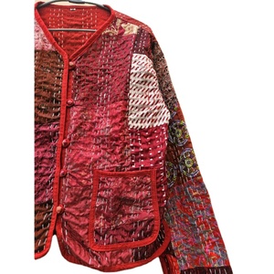 Handmade Silk Patola Gudri Patchwork Red <b>Quilted</b> Eco-Friendly Women's Winter Lightweight Bohemian Style Comfortable <b>Jacket</b> - Product Image 3