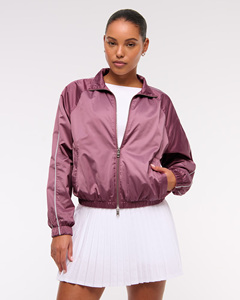 Chaqueta cortavientos morada para mujer, manga larga, cierre de cremallera, cuello alto, longitud corta, color sólido, para otoño - Product Image 6