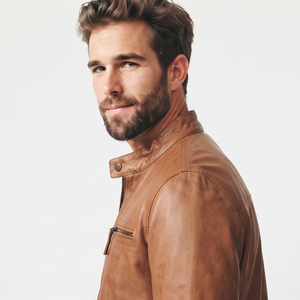 Veste en cuir véritable pour homme, style motard vintage, avec poche poitrine, décontractée et tendance, vente en gros - Product Image 4