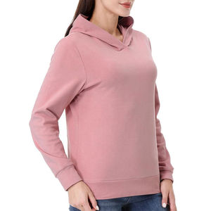 Pull à capuche personnalisé OEM ODM avec logo imprimé sur le devant, respirant, doublé en polaire polyester/coton, pour femme, couleur unie, tricoté, hiver - Product Image 4