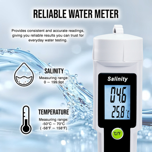Stylo numérique 2-en-1 pour la mesure de la salinité et de la température, 0-199,9 ppt, haute gamme, avec ATC pour l'eau de mer, l'aquaculture et les tests marins - Product Image 5