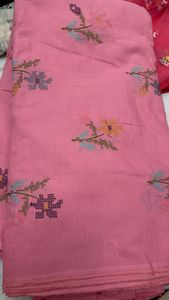 Tissu brodé en coton et lin à motifs floraux africains - Matière en dentelle de style Ankara ethnique de qualité supérieure pour robe traditionnelle pour femmes, Kurti, etc. - Product Image 5