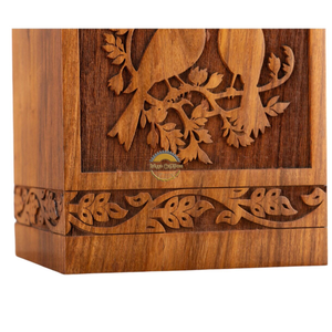 Urne funéraire artisanale en bois naturel pour cendres, motif vague d'oiseaux, boîte à cendres artistique, souvenir commémoratif par AYAANS - Product Image 5