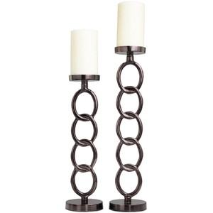 Juego de 2 Portavelas de Alta Demanda, Diseño de Anillos Entrelazados en Bronce Oscuro, Soporte Cilíndrico para Decoración del Hogar - Product Image 5