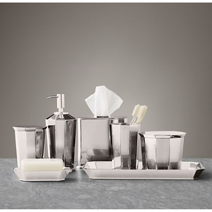 Ensemble d'accessoires de salle de bain modernes en résine : distributeur de savon, porte-brosse à dents, boîte à mouchoirs, plateau, poubelle – Décoration pour hôtel et maison - Product Image 6