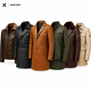 Manteau long en cuir véritable pour homme X Sports City, double boutonnage, col à revers et fermetures éclair, disponible en plusieurs couleurs - Product Image 1