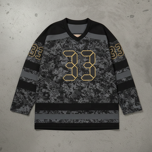 Streetwear noir camouflage, design imprimé par sublimation intégrale, vêtements de hockey sur glace camouflage, maillot Canada USA - Product Image 1
