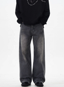 Jeans Vintage Lavados, Anchos, de Pierna Ancha, Cintura Media, 100% Algodón, Ecológicos, para Hombre y Mujer, Etiqueta Privada Personalizada Disponible, Alta Calidad - Product Image 3