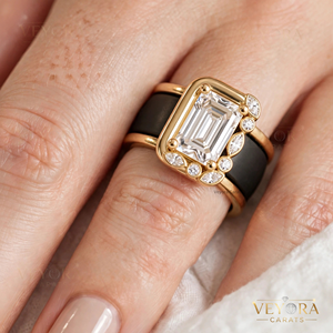 Superbe couverture de bijou en argent sterling 925 massif avec détail d'halo asymétrique taille émeraude pour la bague Oura sophistiquée - Product Image 3