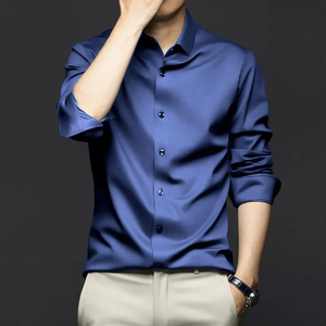 High Quality <b>Men's</b> Long Sleeve O-Neck Loose Fit Luxurious Wrinkle-resistant Non-iron Pattern Formal Ice <b>Silk</b> Knitted <b>Shirts</b> 6XL - Product Image 4