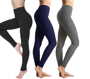Leggings en polyester pour femmes, vêtements de fitness, entraînement, évacuation de l'humidité, coupe ajustée, couleur noire unie, leggings pour femmes - Product Image 3