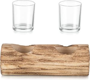 Rustic Wooden Log <b>Tealight</b> Candle <b>Holder</b> Decorative Table Centerpiece with Glass Votive Cups - Product Image 3