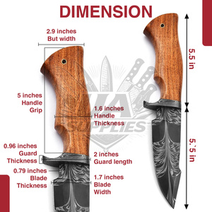 Mosaic Pattern Palm <b>Feather</b> Damascus Steel Fixed Blade Outdoor Hunting Knife Ergonomic Wooden Handle Leather Sheath OEM ODM - Product Image 2