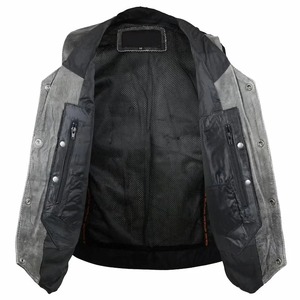<b>Men</b> Distressed <b>Grey</b> Cowhide Genuine Leather Vest Biker <b>Waistcoat</b> - Product Image 4
