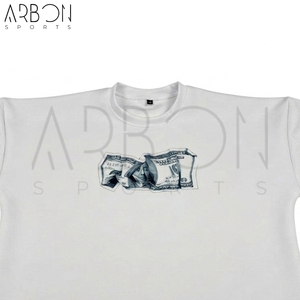 บริการ OEM ODM ที่ดีที่สุด ผู้จัดจำหน่ายที่เชื่อถือได้ เสื้อยืดสตรีทแวร์ทรงหลวมพิมพ์ลายธนบัตรดอลลาร์แบบสั่งทำ แขนสั้น รุ่นใหม่ล่าสุด - Product Image 4