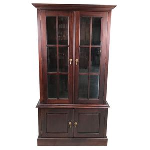 <b>Solid</b> mahogany <b>bookcase</b> features glass doors and a cabinet base with a design resembling an antique reproduction for living room - Product Image 2