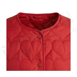 Red Quilted Heart Pattern Jacket Full Sleeve O-Neck Button Closure Women's Autumn Wear - Product Image 4