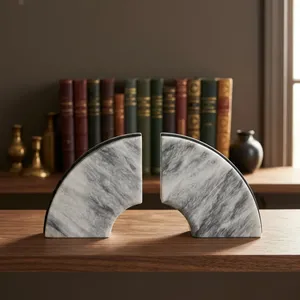 Marble Bookends Geometric Shape Minimalist Design Stone Page <b>Holders</b> for Home Office Decor 2pcs - Product Image 1