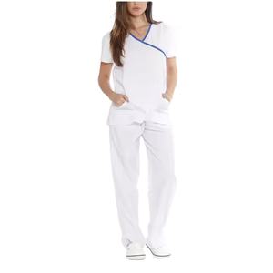 Nuevo Conjunto de Uniformes Médicos Blancos para Mujer, Cuello en V, Manga Corta, Pantalones Rectos, Uniforme de Enfermería para Hospital, Venta al Por Mayor - Product Image 1