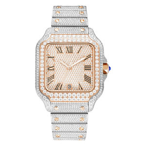 Montre mécanique à cadran carré avec chiffres romains, bracelet bicolore, montre-bracelet ton sur ton - Product Image 4