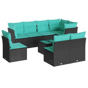Juego de sofás de patio de ratán sintético negro de 9 piezas con cojines, conjuntos de jardín - Product Image 2