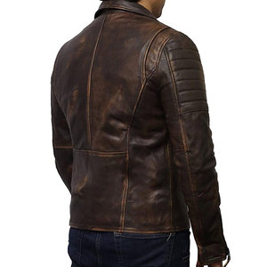 Men's Genuine <b>Leather</b> Moto <b>Jacket</b> Slim Fit Turn-down Collar Zipper Closure Washed <b>Brown</b> Biker Style Outerwear <b>Leather</b> <b>Jacket</b> - Product Image 6