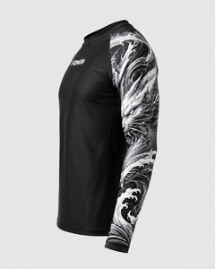 F2WIN Rashguard Unisexe à Manches Longues, Imprimé Vague de Dragon Noir, Séchage Rapide, Compression, Anti-Bactérien, Spandex/Polyester, Haut de Sport - Product Image 3
