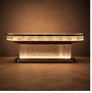 Table basse moderne élégante de luxe avec base en acier inoxydable et éclairage LED - Product Image 1