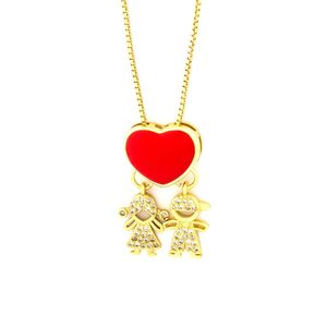 Collana girocollo QIKU con ciondolo a forma di bambino e bambina, colore rosso/nero, catena familiare, gioielli in rame con zirconi cubici per donne, coppie e innamorati, idea regalo - Product Image 2