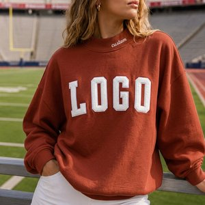 Sweat-shirt personnalisé pour femmes grandes tailles, 100% coton, col montant, broderie vintage, logo, streetwear - Product Image 6