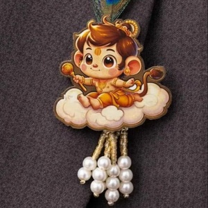 Charmante broche Hanuman pour bébé avec plume de paon et gouttes de perles, accessoire traditionnel Bal Hanuman pour les tenues ethniques et les festivals - Product Image 1