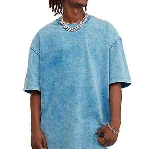 T-shirt à manches courtes tie-dye surdimensionné pour homme, col rond, style streetwear, jersey de coton, coupe longue, bleu - Product Image 5