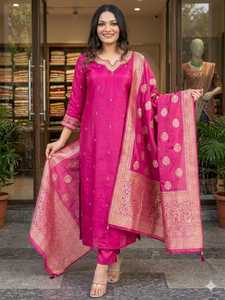 Green Cotton Salwar Kameez Set Embroidered <b>Kurta</b> Pant Dupatta <b>Women</b> Ethnic Wear for Wedding Party and Festive Functions Fit - Product Image 5