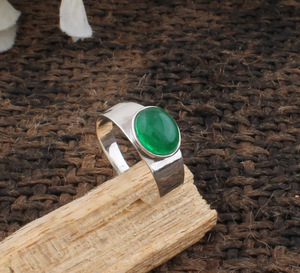 Natural Green <b>Jade</b> Sterling Silver Women's Wedding <b>Ring</b> Classic Bezel Setting Third Party Certified Gift Jewelry - Product Image 4