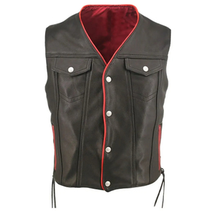 Gilet de moto en cuir premium pour homme, fermeture à boutons-pression, lacets latéraux ajustables, pour motards, gilets de moto pour homme en vente - Product Image 3