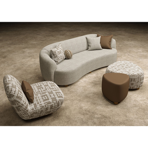 Curved Chesterfield Sectional <b>Sofa</b> Set Velvet Upholstered Traditional Design with Ottoman Armchair Wood <b>Legs</b> <b>for</b> Living Room - Product Image 1
