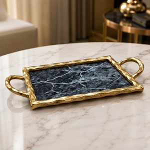 Premium Metal Serving <b>Tray</b> with Polished Finish Durable Decorative Serving Platter for Tea Coffee <b>Snacks</b> Dining and Home Use - Product Image 1