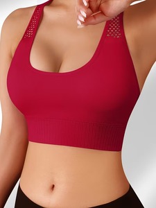 Seamless <b>Mesh</b> Panel Racerback Sports Bra High Elasticity Ribbed Underbust Running Fitness Yoga <b>Crop</b> Tank <b>Top</b> Women Activewear - Product Image 3
