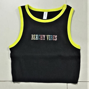 เสื้อกล้ามทรงสั้นสำหรับผู้หญิง ผ้าสแปนเด็กซ์/โพลีเอสเตอร์ รุ่นใหม่ล่าสุดสำหรับฤดูร้อน แฟชั่น ราคาถูก ระบายอากาศได้ดี แห้งเร็ว ไม่มีแขน - Product Image 6