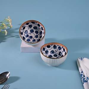 Modern Design Handpainted Ribbed Porcelain Soup Bowls <b>Set</b> of 2-<b>Microwave</b> Oven Safe for Mixing Ingredients - Product Image 6